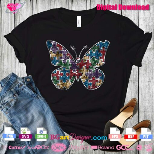 butterfly puzzle piece rhinestone svg cricut download