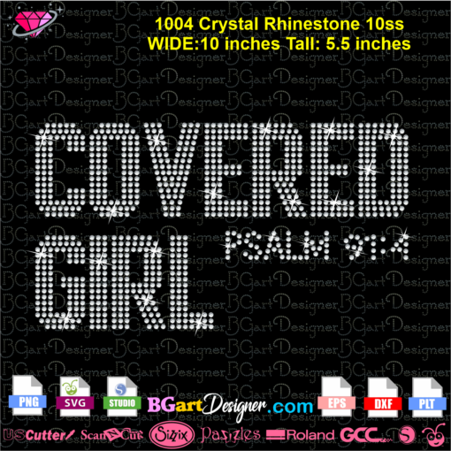covered girl psalm 91:4 rhinestone svg cricut silhouette, covered girl bling digital download