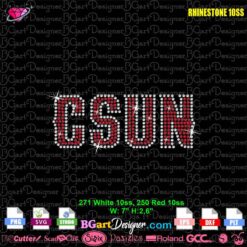 Cal State Northridge Matadors CSUN rhinestone template digital svg plt preview with red and white stones