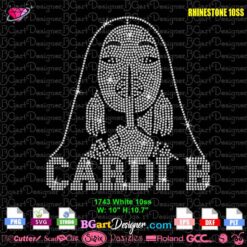 Cardi B rhinestone template digital design layout for rhinestone heat transfer production