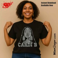 Cardi B rhinestone template design on black t-shirt for rhinestone heat transfer apparel