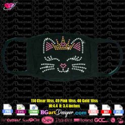 Cat Face crown rhinestone template svg cricut silhouette - Instant Digital Download file, Kitten Face bling transfer, Whiskers rhinestone bling file, Lashes rhinestone template cut file