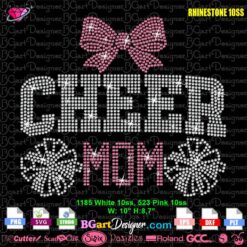 Cheerleader Mom Bling Design crystal hotfix sparkle pattern with bow and pom poms rhinestones svg for Cricut and rhinestone template digital svg plt