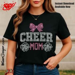 Cheer Mom Rhinestone SVG Template with pink bow and pom poms digital design for Cricut Silhouette and rhinestone template digital svg plt