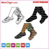 Cheer shoe and army boot SVG bundle with outline, solid silhouette, and full-color versions for Cricut, Silhouette, sublimation, DTF, and crafting projects.