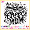 Cheer Mom SVG design with a bow and sparkling accents, ideal for cheerleading-themed crafts and custom projects.