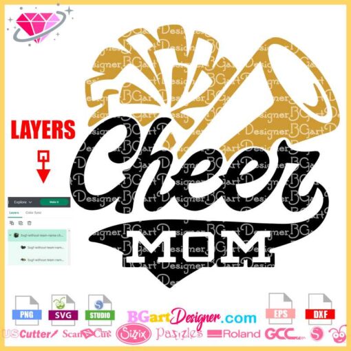 cheer mom daughter name megaphone pom pom svg download