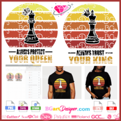 Always Protect your queen chess svg layered vinyl cut file retro sunset, always trust your king chess svg layered htv download png clipart, san valentine couple t shirt