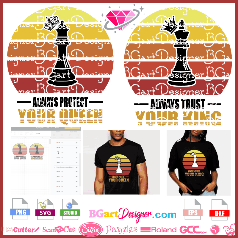 Chess King and Queen SVG Vector Cut File and PNG Transparent