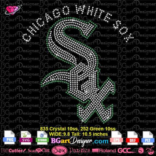 Chicago white sox rhinestone svg cricut silhouette, white sox logo digital bling template download