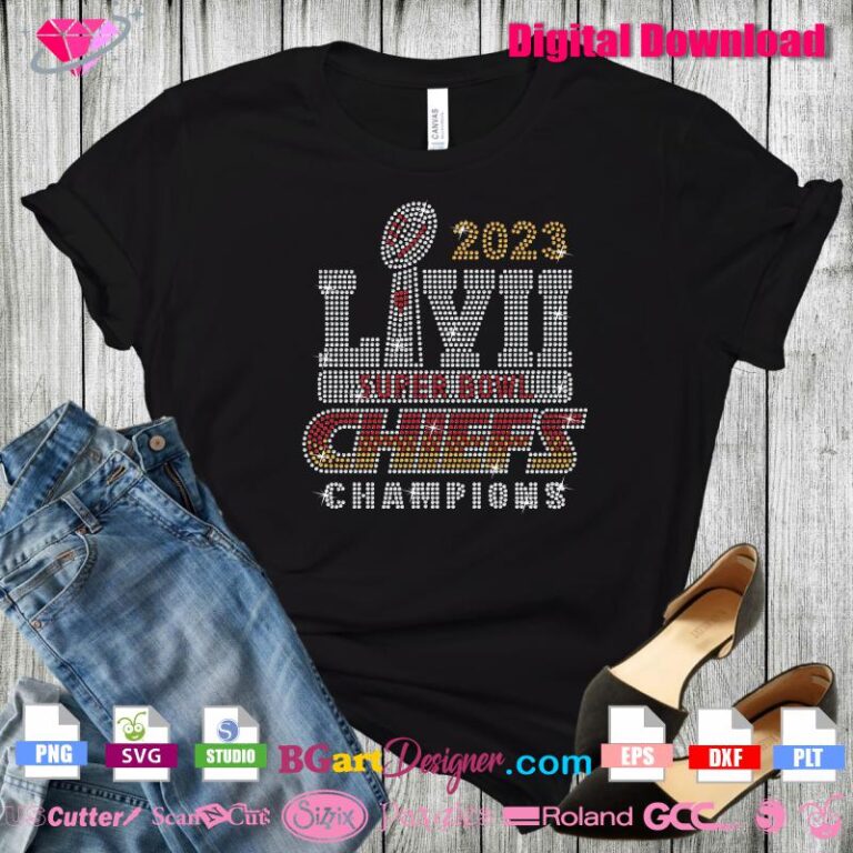 lllᐅ Super Bowl Chiefs Champions 2023 Rhinestone SVG - Bling