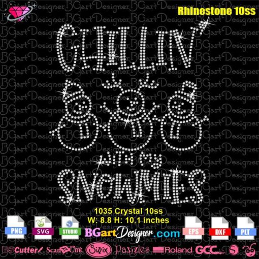 chillin with my snowmies rhinestone svg, snowman reindeer rhinestone template, snowman bling rhinestone transfer