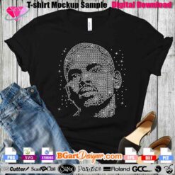 Instant Digital Download Rhinestone Template featuring Chris Brown portrait in rhinestone 10ss. Perfect for Cricut, Silhouette, and other cutting machines. Create stunning t-shirt designs with this detailed SVG file. Keywords: rhinestone template, Chris Brown SVG, cutting machine design, t-shirt rhinestone pattern.