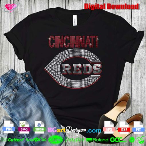 cincinnati reds logo digital bling rhinestone transfer svg