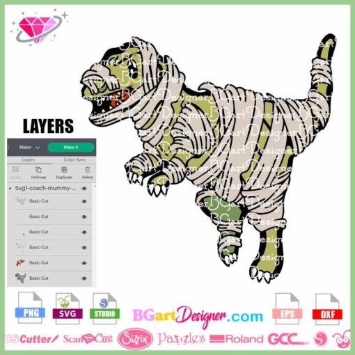 Coach Mummy Dinosaur svg, Mummy T-Rex Halloween svg cricut silhouette, Coach Michael Jordan Mummified layered vinyl