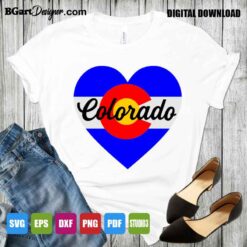 Colorado state heart flag SVG on white T-shirt, mockup for vinyl cutting or heat transfer crafting