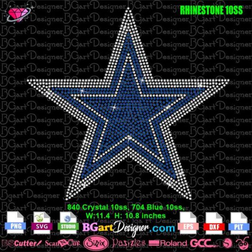 Big Star Dallas Cowboys rhinestone svg, cowboys nfl bling rhinestone transfer