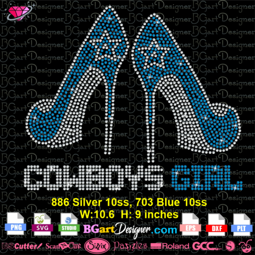 cowboys girl heel rhinestone svg cricut silhouette, cowboys nfl heels bling cut file digital template