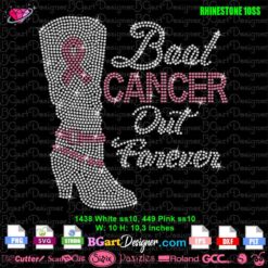 Boot cancer out forever rhinestone svg cricut, cowgirl boots pink ribbon rhinestone template svg download