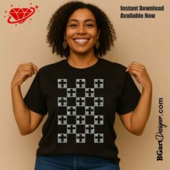 Model wearing t-shirt with religious cross pattern rhinestone template digital svg plt design for crafting