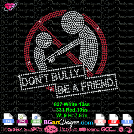 don't bully be a friend rhinestone template svg cricut silhouette, bully bling digital transfer iron on, not bullying svg layered