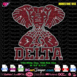Delta Sigma Theta rhinestone template layout with red and white stones for cutting and automatic rhinestone machines