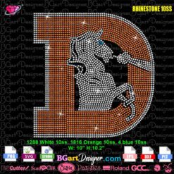 Denver Broncos D logo rhinestone template layout for cutting machines with 10ss stone placement guide