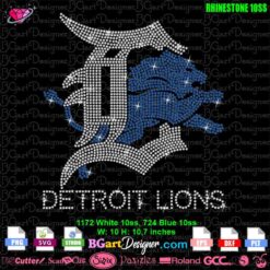detroit lions D logo rhinestone svg, D lion NFL rhinestone template svg download