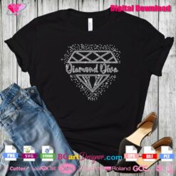 diamond diva spray rhinestone svg cricut download, diamond diva sparkle rhinestone bling transfer shirt