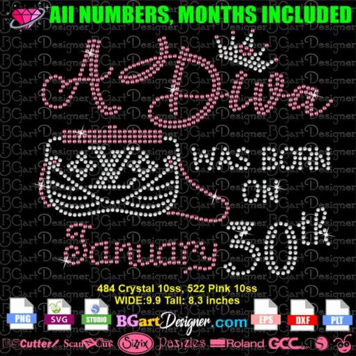 A diva was born on louis vuitton purse rhinestone svg, LV bag digital rhinestone template