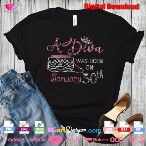 diva purse lv crown digital rhinestone template svg, diva was born bling cut file