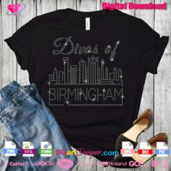 Birmingham City Skyline bling rhinestone transfer shirt, birmingham city rhinestone template download svg cricut