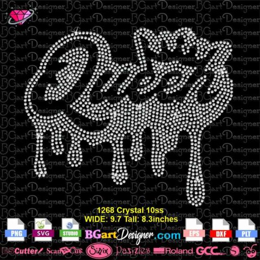 queen crown dripping digital rhinestone template svg, dripping melanin bling rhinestone download