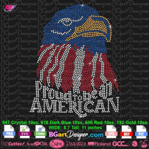 Proud to be an american eagle USA rhinestone svg cricut silhouette, eagle usa flag bling template download