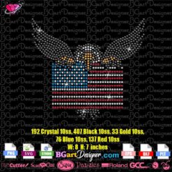 eagle American USA flag digital rhinestone template, usa flag 4th july svg bling transfer, eagles rhinestone transfer svg cut file