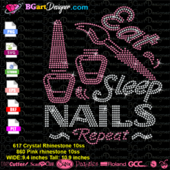 eat sleep nails repeat rhinestone svg cricut silhouette, download nails eat sleep nails repeat bling digital template file