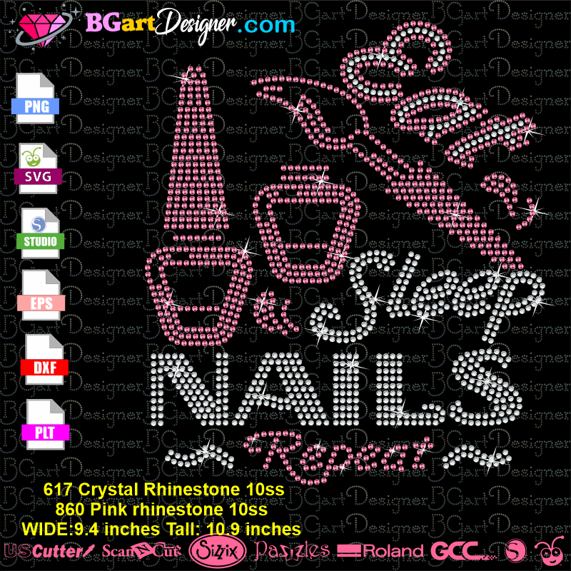 Download Lllá…eat Sleep Nails Repeat Rhinestone Digital Template Files