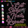eat sleep nails repeat rhinestone svg cricut silhouette, download nails eat sleep nail art repeat bling digital template file