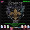 Essence Festival 2025 rhinestone SVG template with fleur-de-lys, sized 9.6" x 11.2", for SS10 stones