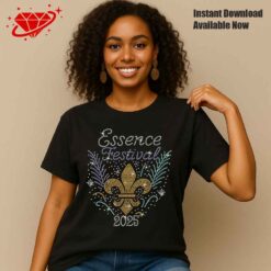 Essence Festival 2025 digital rhinestone template design on black shirt, compatible with SS10 stones
