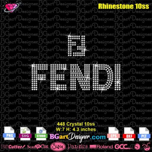 ff fendi logo 7 inches rhinestone svg, fendi bling rhinestone transfer svg