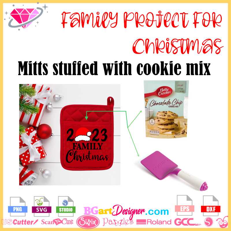 cricut Family Project for christmas mitt hot pad stuffed with cookie mix