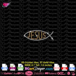 Fish Christian Symbol Rhinestone Svg cricut silhouette, Jesus fish logo digital bling rhinestone template download