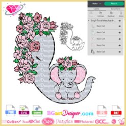 Floral elephant mom svg cricut silhouette, mama elephant baby svg cuttable file, elephant mother say svg download, elephant clipart sublimation
