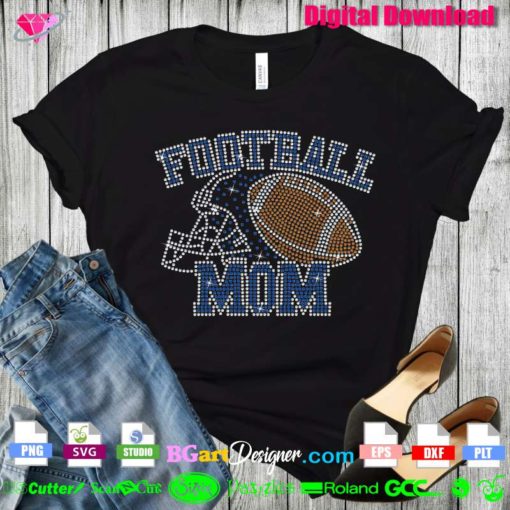 Football mom helmet digital bling rhinestone template svg, football bling rhinestone transfer svg