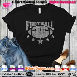 Football Rhinestone Template for Cricut and Silhouette – Digital Download. Get this eye-catching ‘Football’ rhinestone design with stars, perfect for creating custom t-shirts or apparel. Designed with 1586 white 10ss rhinestones, it is ideal for sports lovers looking to personalize their gear. Available in SVG, PNG, EPS, DXF formats for easy cutting machine use, this template works with Cricut, Silhouette, and other cutting machines. Perfect for football season crafts! Keywords: rhinestone template, football SVG, Cricut rhinestone design, digital download.