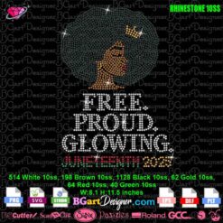 Juneteenth rhinestone design for black women empowerment t-shirt, Free Proud Glowing 2025 quote, instant digital download