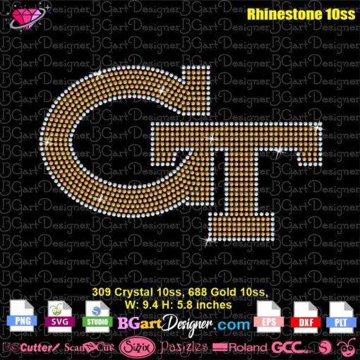 GT georgia Tech logo rhinestone svg