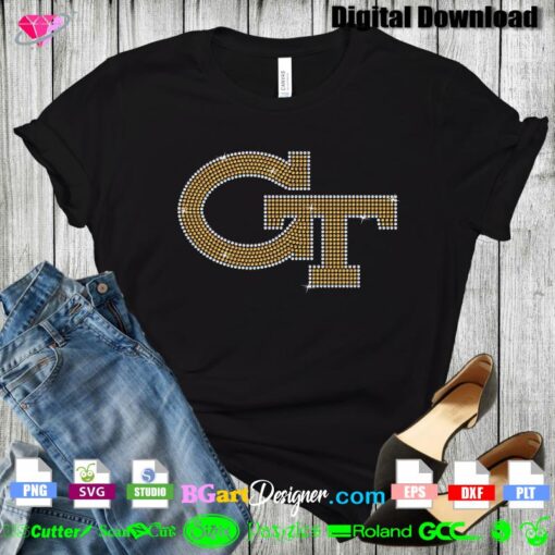 Georgia tech bling rhinestone template svg cricut