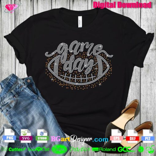 Football bling Shirt svg, Gameday Football rhinestone svg, Football rhinestone cricut silhouette svg